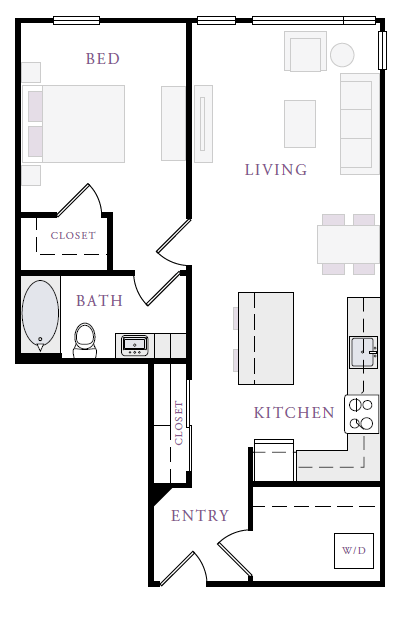 Floor plan for 1 bed, 1 bath